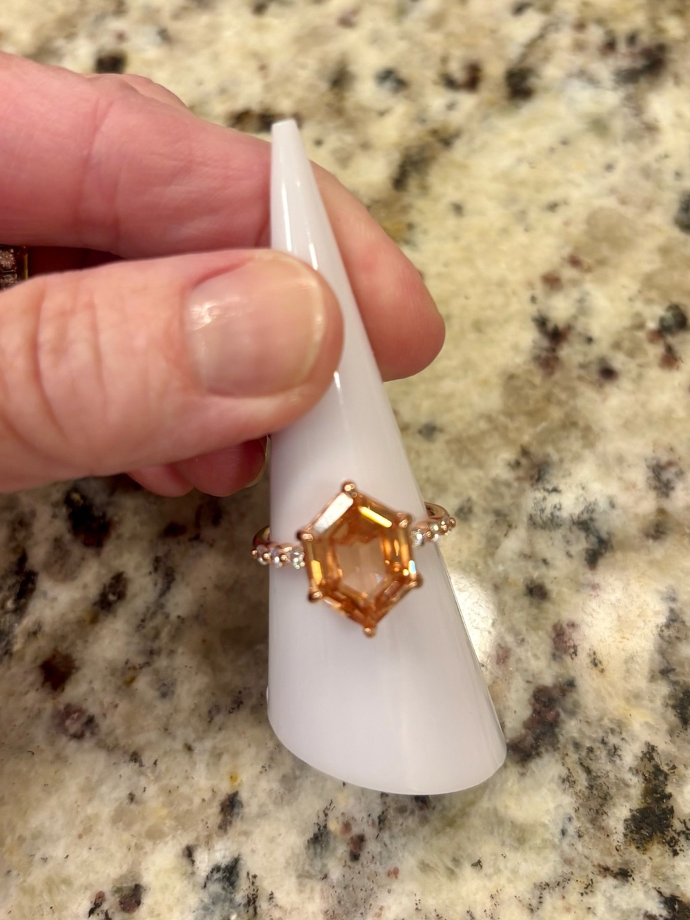 BP Stunning Rose Gold Hexagon Citrine Cocktail Ring - Women Jewelry-Size 7